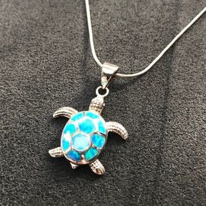 Hawaiian Blue Opal Turtle Pendant Necklace